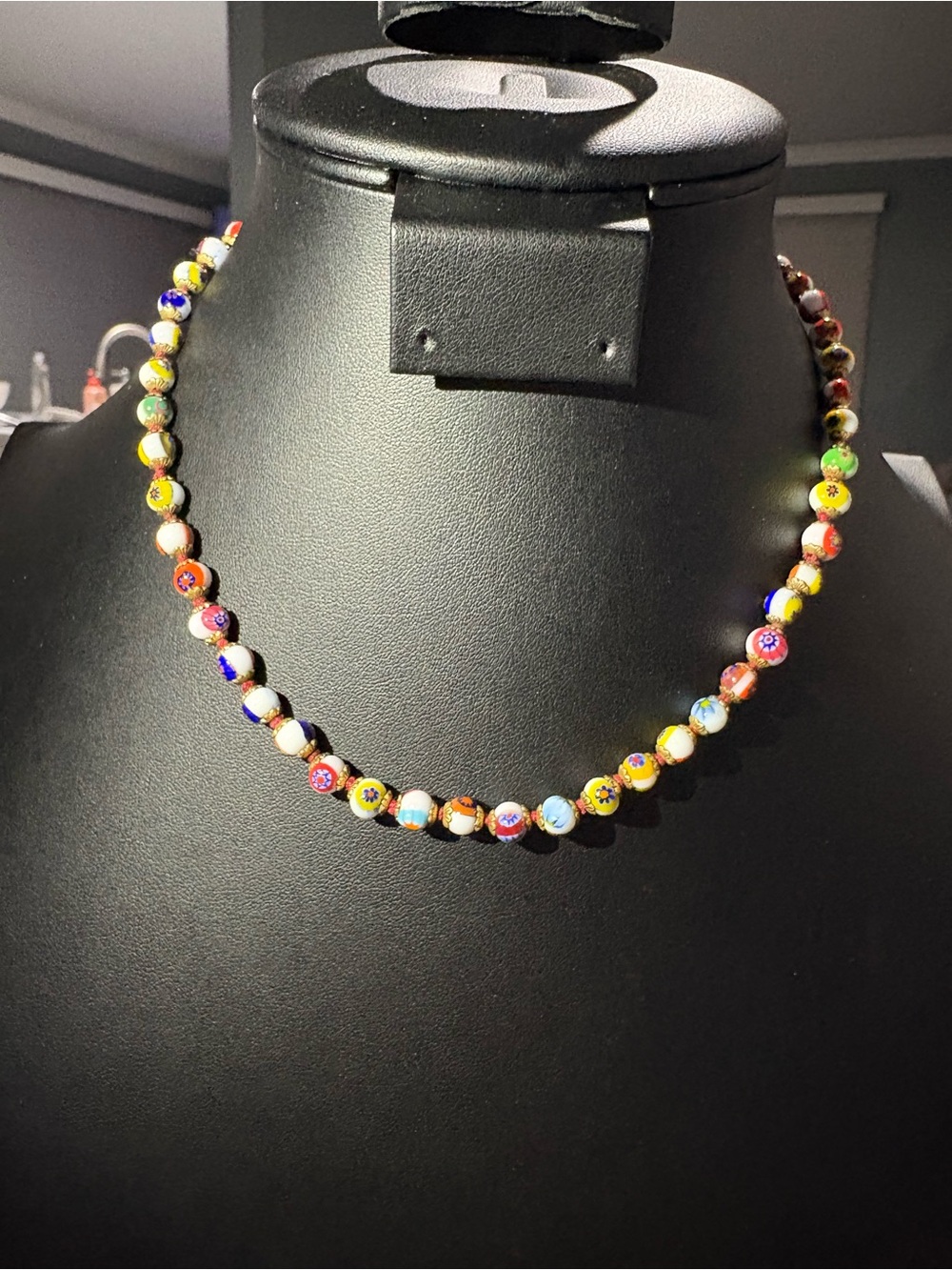 Vintage Italian Millefiori Glass Bead Necklace Handmade Venetian Style - Picture 2 of 3
